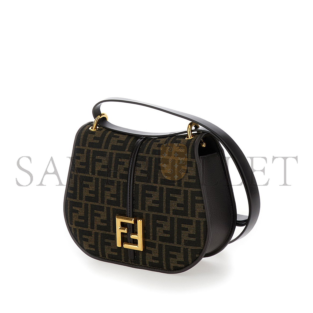 FENDI 'C'MON MEDIUM' BROWN SATCHEL BAG WITH FF LOGO IN FF JACQUARD FABRIC WOMAN 8622AL (25*20*7cm)